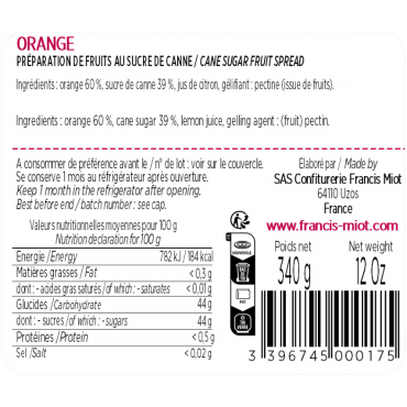 CONFITURE D'ORANGE AU SUCRE DE CANNE