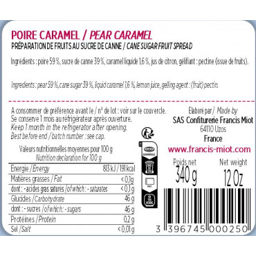 CONFITURE POIRE CARAMEL AU SUCRE DE CANNE