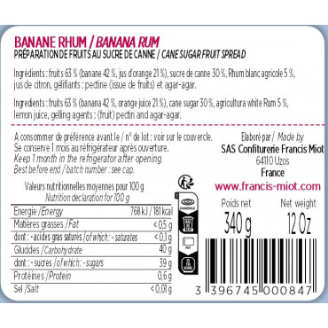CONFITURE DE BANANE RHUM AU SUCRE DE CANNE