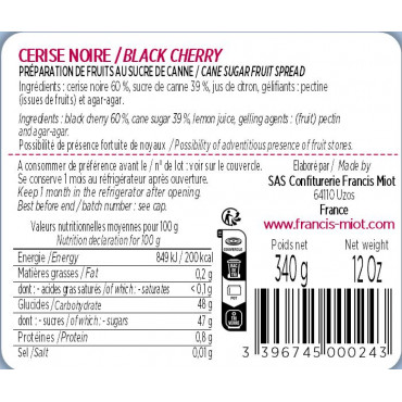 CONFITURE DE CERISE NOIRE AU SUCRE DE CANNE