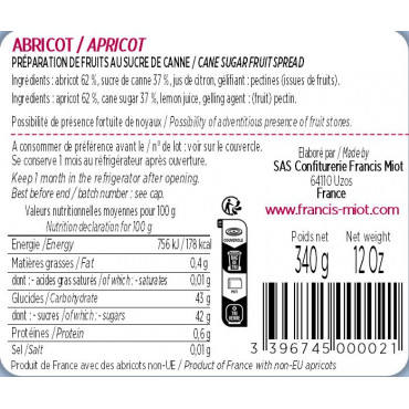 CONFITURE D'ABRICOT AU SUCRE DE CANNE