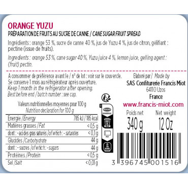 CONFITURE D'ORANGE YUZU AU SUCRE DE CANNE