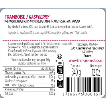 CONFITURE DE FRAMBOISE AU SUCRE DE CANNE