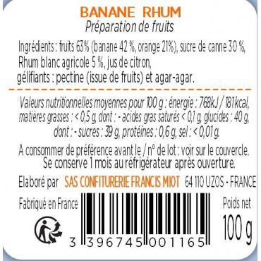 CONFITURE DE BANANE RHUM AU SUCRE DE CANNE