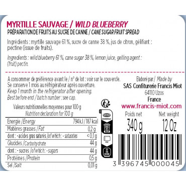 CONFITURE DE MYRTILLE  AU SUCRE DE CANNE