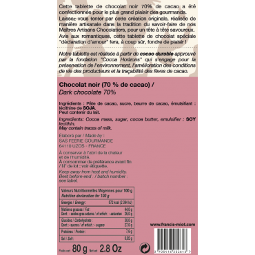 80 G TABLETTE CHOCOLAT NOIR AMOUREUSE