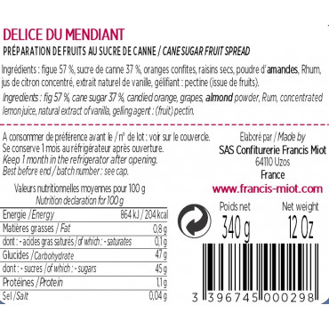 CONFITURE DELICE DU MENDIANT AU SUCRE DE CANNE