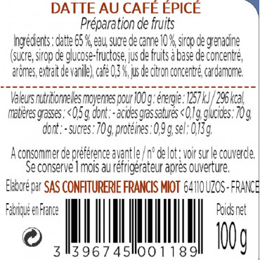 CONFITURE DE DATTE AU CAFE EPICE AU SUCRE DE CANNE